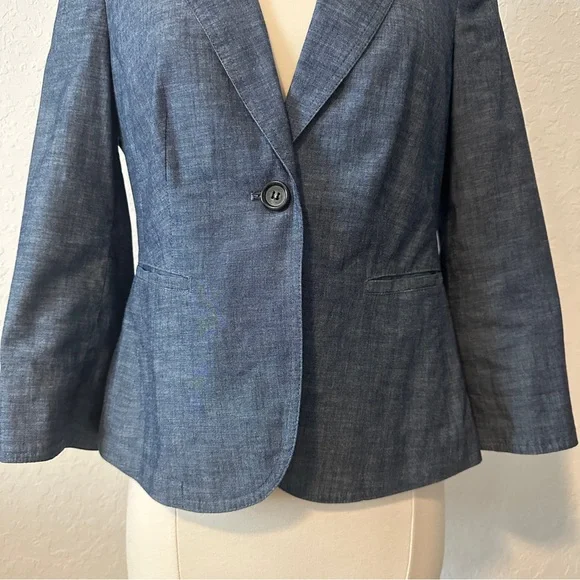 The Limited S Cropped Denim/Chambray 3/4 Sleeve Heathered Suit Jacket Blazer - Picture 3 of 10